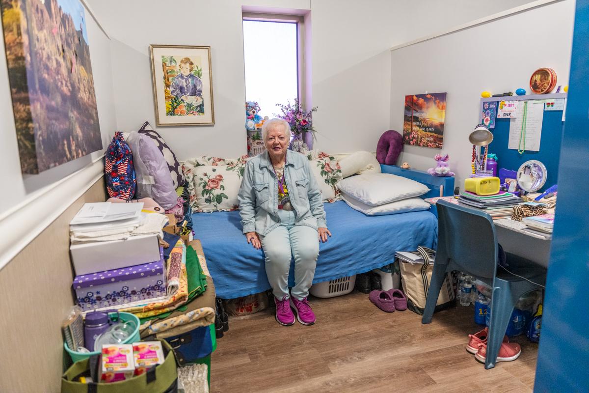 Millie sitting in her space in De Paul Manor.