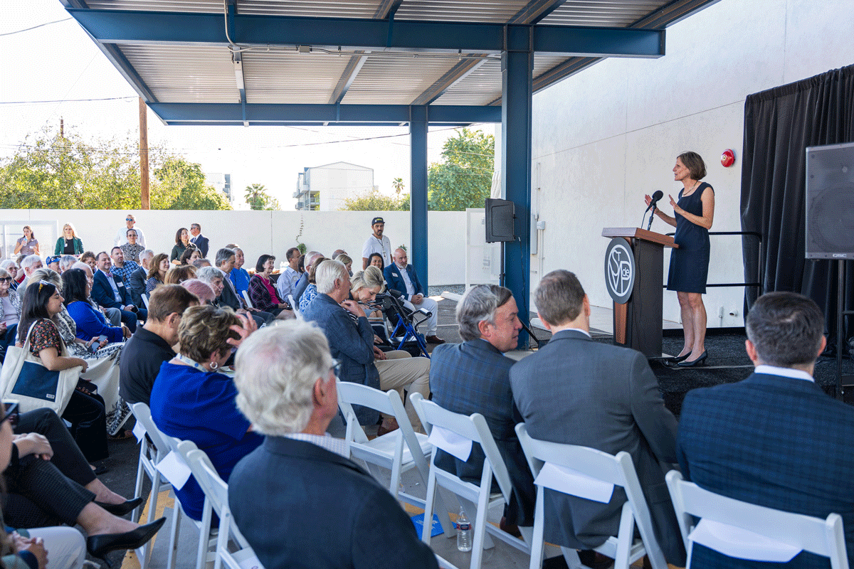 SVdP CEO Shannon Clancy addressing the crowd